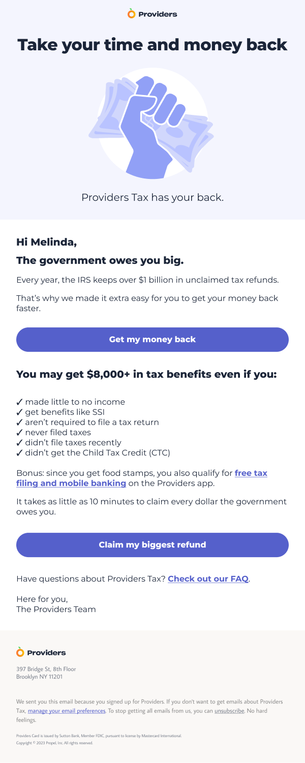 Providers Tax Launch Campaign Email